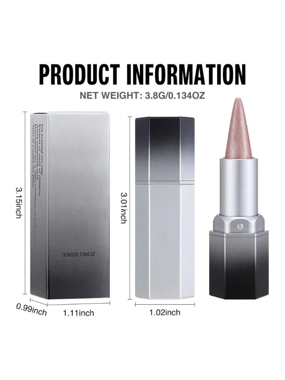 Women 1Pcs -01 Pink Shimmery Metallic Cone-Tip Glitter Lipstick and Lip Liner